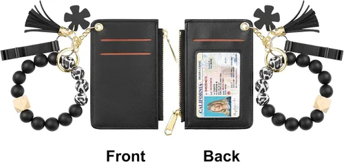 Vista 4 de Pulsera de pulsera con llavero para cartera, bolsillo para tarjetas de crédito, monedero con borla, llavero para mujer