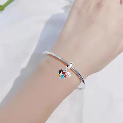 Vista 5 de Abalorio de rompecabezas de corazón para conciencia del autismo compatible con pulseras Pandora