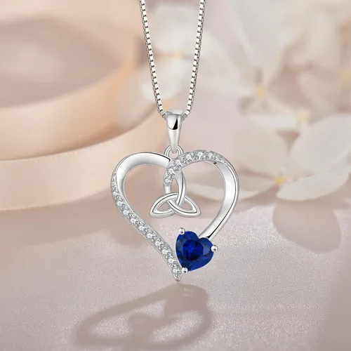 Vista 34 de Collar de corazón con nudo celta de plata de ley 925, collar con colgante para mujer, joyería de piedra natal