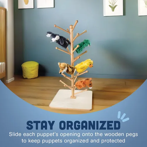 Vista 2 de Cre8tive Minds MTC-501 Education Wooden Puppet Tree, Finger Puppet Stand, Holds 26 Puppets, 2-Section Pole Design, 3.7" x 21" x 20.5