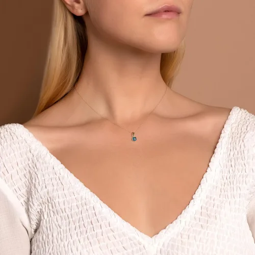 Vista 3 de PORI JEWELERS Collar con colgante de ojo turco de oro macizo de 14 quilates, con cadena de 14 quilates de 0.030 in, 16 pulgadas, Metal, No es una