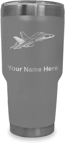 Vista 22 de LaserGram Taza aislada al vacío de 20 onzas, Fighter Jet 2, grabado personalizado incluido (negro)