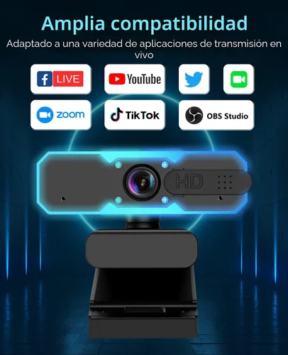 Vista 6 de NBPOWER Cámara web de transmisión 1080P 60FPS con micrófono y luz RGB de relleno, enfoque automático, funciona con computadora portátil/computadora