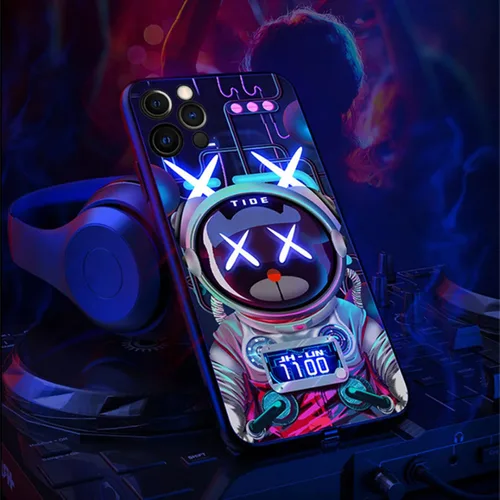 Vista 2 de Funda compatible con iPhone 13 Pro Max colorida y luminosa de vidrio templado, funda protectora para teléfono celular, funda LED brillante de TPU a