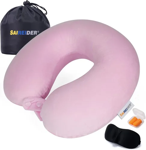 Vista 11 de SAIREIDER Almohada de viaje de espuma viscoelástica 100% pura, almohada de viaje para el cuello, almohada de avión para viajes, automóvil, hogar