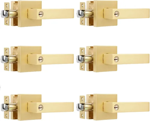 Vista 21 de Paquete de 1 perilla de puerta dorada de privacidad, perilla cuadrada de latón para baño, manija de puerta dorada interior bloqueada