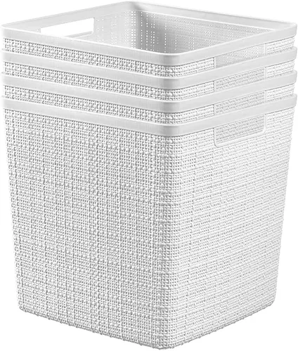 Vista 15 de Curver Juego de 6 cestas decorativas de plástico de yute mediano de 12 litros, para organización y almacenamiento, contenedores perfectos para Negro