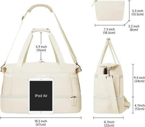 Vista 5 de Bolsa de lona de gimnasio para mujer, Blancuzco, Bolsa de viaje para gimnasio