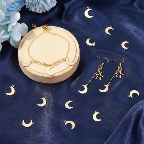 Vista 2 de UNICRAFTALE 50 dijes de luna de acero inoxidable, dijes dorados para hacer joyas, colgantes para collares, pulseras, aretes, manualidades, agujero