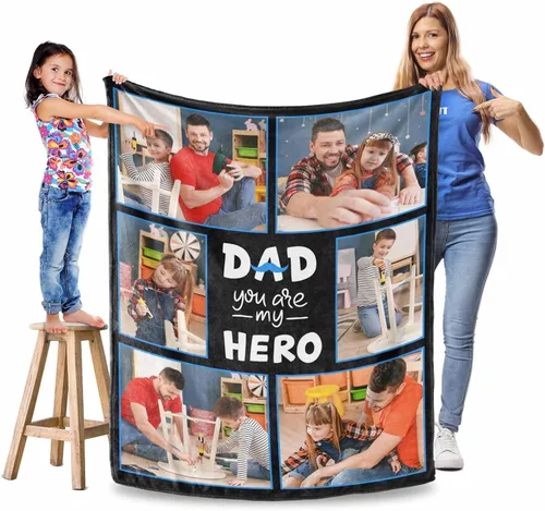 Vista 9 de Manta personalizada para el Día del Padre, regalos para papá, mantas personalizadas con fotos, mantas personalizadas de collage de fotos, manta suave
