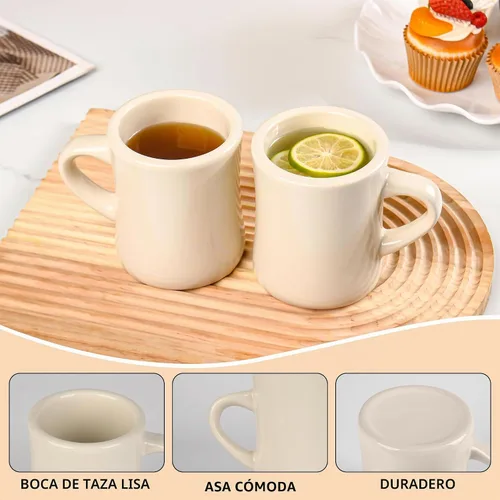 Vista 4 de BYCNZB Juego de 6 tazas de café de cerámica de 11 onzas para restaurante, comedor, granja, cafetería, hogar (crema)