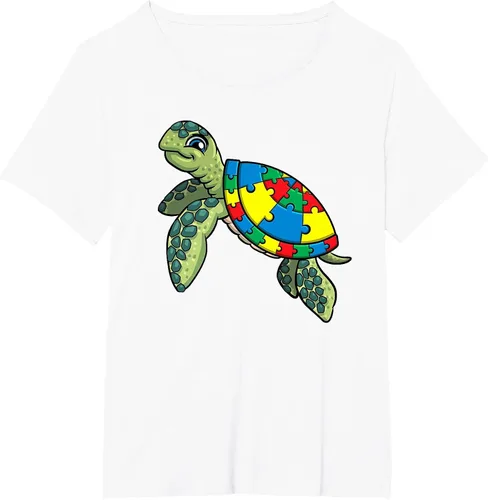Vista 28 de Turtle Puzzle Pieces for Autism Awareness Kids Women Teacher T-Shirt Asphalt Grey