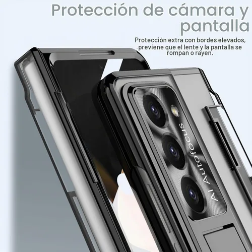 Vista 4 de NINKI Funda compatible con Samsung Galaxy Z Fold 5 5G con S Pen y protección de bisagra, cubierta transparente chapada de lujo transparente con Negro