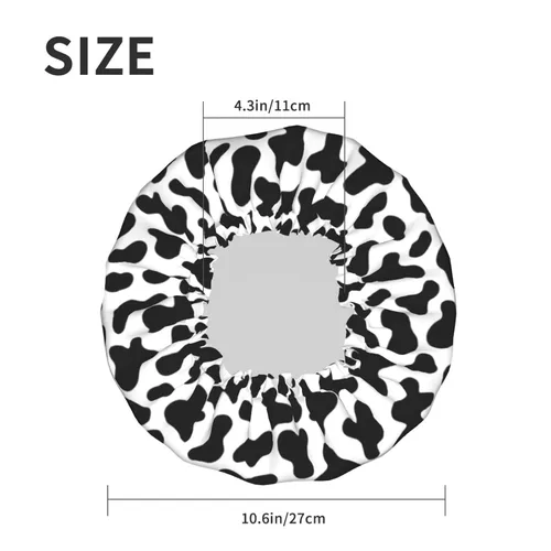 Vista 6 de Gorro de ducha de granja de animales abstractos de piel de vaca en blanco y negro para mujer, doble capa impermeable ajustable, gorra de baño