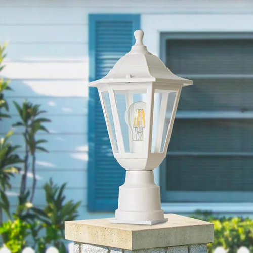 Vista 8 de FUDESY Luz de poste para exteriores, lámpara blanca para exteriores con base de montaje en muelle, lámpara de poste impermeable con enchufe E26