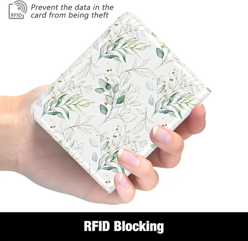 Vista 5 de Rouidr Billetera para mujer, cartera pequeña y delgada con RFID para mujer, bonito bolsillo de cuero plegable para tarjetas de crédito, mini Hoja