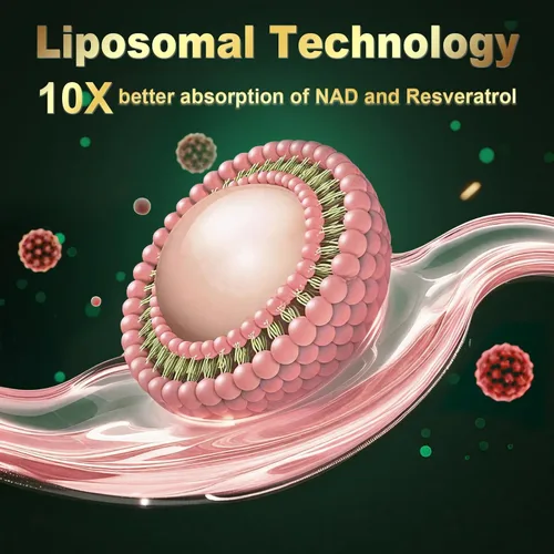 Vista 5 de Suplemento NAD con ribósido liposomal de nicotinamida 600 mg, resveratrol, CoQ10, PQQ y D-ribosa, mezcla de electrolitos, 30 paquetes líquidos