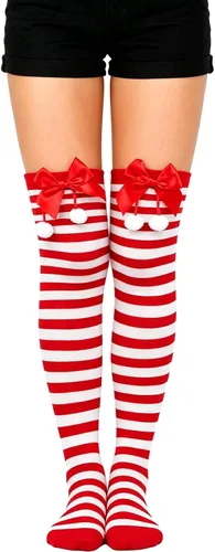 Vista 31 de Calcetines altos para mujer, calcetines altos a rayas hasta el muslo Bandera estadounidense