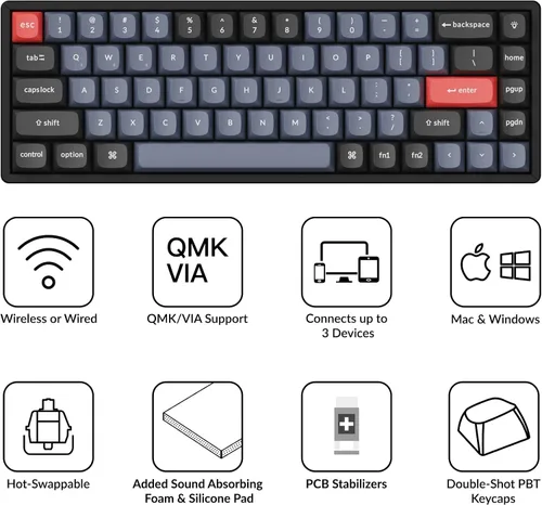Vista 8 de Keychron K6 Pro Teclado mecánico inalámbrico personalizado, macro programable QMKLauncher, interruptor marrón Keychron K Pro intercambiable