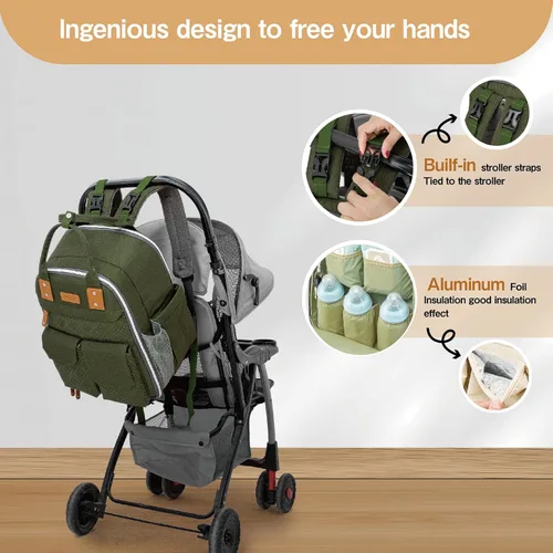 Vista 6 de Mochila para pañales con capacidad de 25 litros con cambiador para niños y niñas, artículos esenciales para bebés para mamá (negro)
