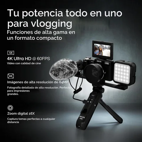 Vista 3 de Minolta MND60V 64MP 4K60FPS Ultra HD Auto Focus Vlogging Contenido Kit de cámara del creador