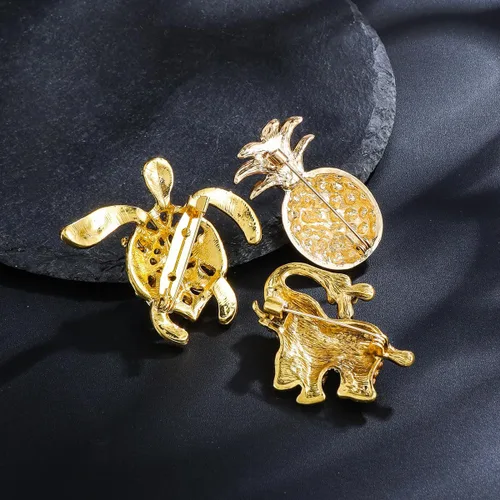 Vista 5 de 12 broches a granel para mujer, con diamantes de imitación, forma de animal, broche de flores para mujer, moda