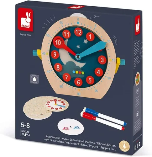 Vista 7 de Janod Aprende a decir la hora - Reloj educativo de madera para enseñanza - A partir de 5 años - J05076
