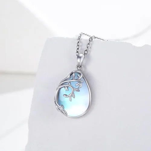 Vista 2 de TeardropSwan Moonstone Necklace 925 Sterling Silver Tree of Necklace Moonstone Pendant Necklace Moonstone Jewelry Gifts for Women Teen Girl