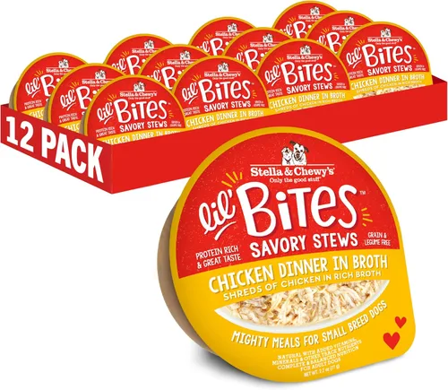 Vista 17 de Stella & Chewy's Lil Bites - Guisos salados para razas pequeñas, cena de carne de res y pollo en caldo, tazas de 2.7 onzas (paquete de 12)