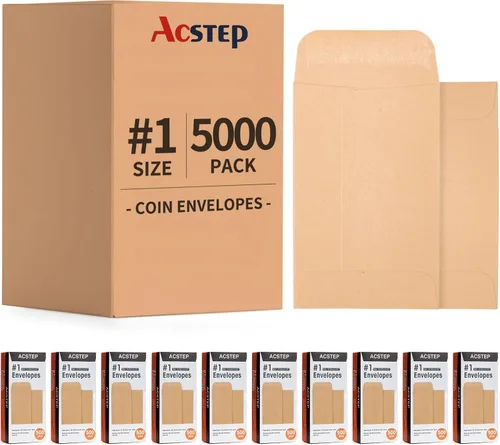 Vista 10 de ACSTEP Paquete de 500 sobres para monedas y piezas pequeñas #1 sobre de punta de 2-1/4 x 3-1/2 con solapa engomada para uso en el hogar, jardín u
