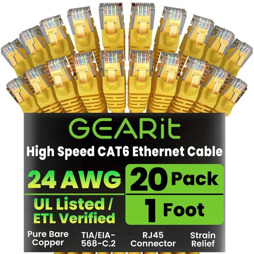 Vista 37 de GEARit Paquete de Cables Ethernet Cat 6 - Paquete de 20 Cables de Conexión Ethernet Cat6 de 1 pie Cable de Conexión de Red RJ45, Conectores
