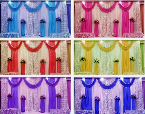Vista 7 de Cortinas de tela de seda para decoración de escenario de boda, cortinas de fiesta con festón para bodas, cumpleaños, eventos