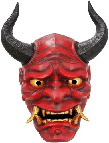 Vista 9 de HTLNUZD Máscara completa de látex de Halloween, máscara de cosplay japonesa para PrajnaHeadgear Samurai Evil KabukiHannya Party Mask Decora Negro