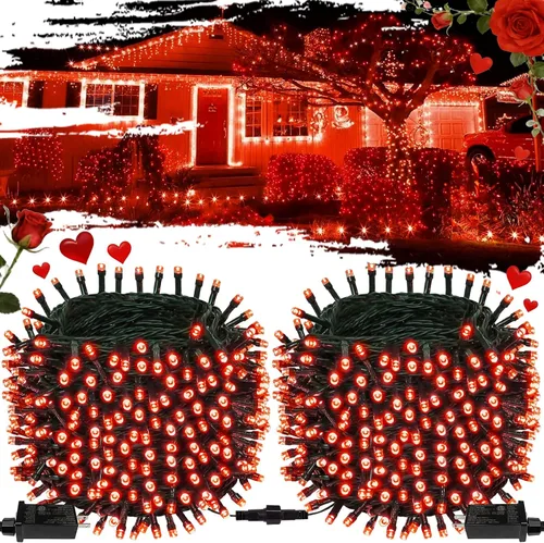 Vista 16 de OZS Guirnalda de luces de Navidad conectables rojas y blancas, paquete de 2 luces de Navidad de 164 pies en total de 400 LED para Rojo y blanco
