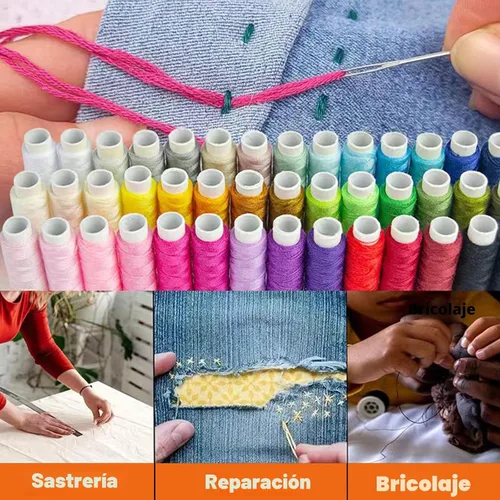 Vista 6 de JUNING Kit de costura con estuche negro, suministros de costura portátiles para el hogar, viajes, adultos, principiantes, emergencias, 42 hilos