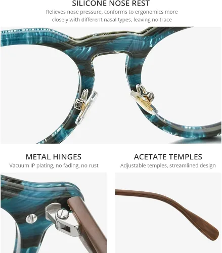 Vista 3 de HEPIDEM Marco de lentes de acetato para hombre, lentes ópticos retro redondos cuadrados