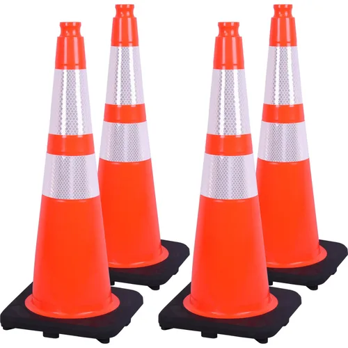Vista 31 de Conos de Tráfico de PVC Naranja/Verde Fluorescente, Cono de Estacionamiento con Base Negra Pesada Estructuralmente Estable Resistente a