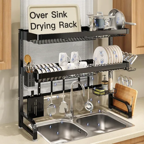 Vista 10 de BOOSINY Over The Sink Dish Drying Rack with Utensil and Cup Holder Negro