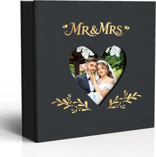 Vista 9 de Álbum de fotos de boda de 4 x 6 pulgadas con 400 bolsillos, libro de recuerdos de cuero beige grabado personalizado para compromiso, despedida