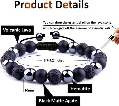 Vista 3 de Pulsera de triple protección para traer suerte y prosperidad hematita negra obsidiana ojo de tigre, pulsera Fengshui para mujeres y hombres