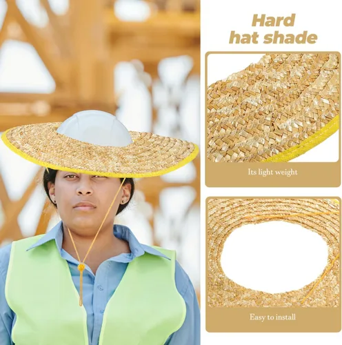 Vista 3 de UKCOCO Capucha de protección solar, sombrero duro de paja de trigo, transpirable y ligero, ideal para trabajadores de la construcción, trabajo