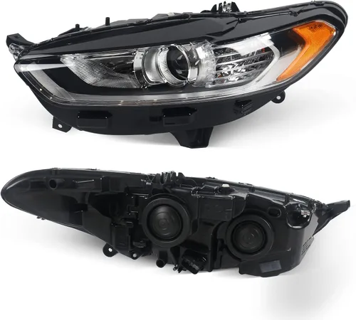Vista 2 de FIONE para Ford Fusion Conjunto de Faros 2013 2014 2015 2016 Faros de Halógeno Proyector de Repuesto Carcasa Negra Lente Transparente Luz Frontal