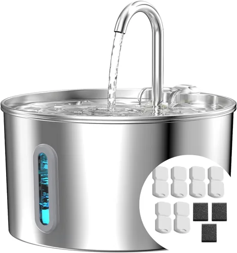 Vista 11 de Fuente de agua para gatos de acero inoxidable: Fuente para gatos de 2,2 L para beber - Fuente de agua automática para mascotas para gatos