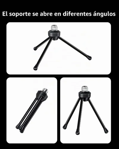 Vista 4 de SUUNTOK Soporte de micrófono de escritorio con soporte de clip para micrófono, trípode plegable con pies antideslizantes, soporte de micrófono