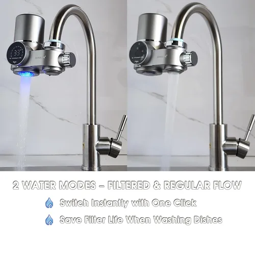 Vista 5 de Combo EUROLIFE - Filtro de agua para montaje en grifo EL-LS-A13, filtro de agua LED para fregadero con luz UV e indicador de vida del filtro