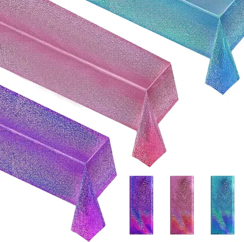 Vista 12 de Just Shimmer Mantel holográfico azul claro de 40" x 108" Decoración de fiesta rosa fuerte Día de San Valentín Fiesta de cumpleaños Decoración