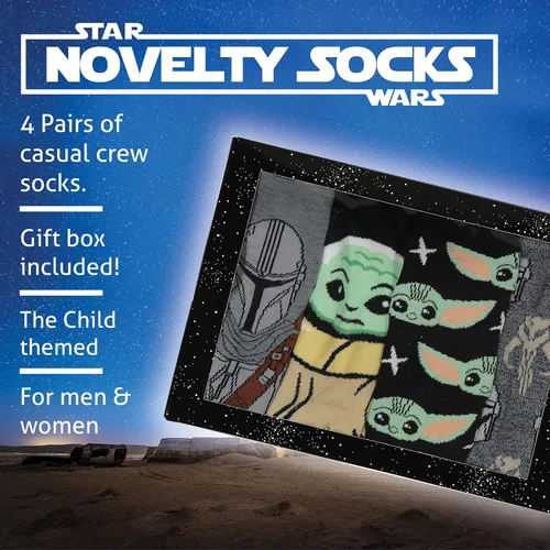 Vista 2 de Hyp Calcetines Baby Yoda Star Wars Mandalorian The Child Grogu para hombres mujeres y adultos 4 pares de calcetines en caja de regalo de Star Wars