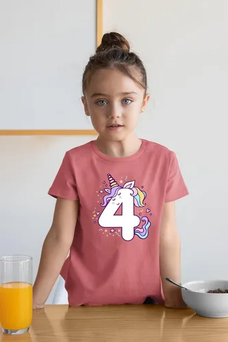 Vista 2 de Camisetas de unicornio para 4º cumpleaños para niñas pequeñas, camiseta de 4 años y cuarto