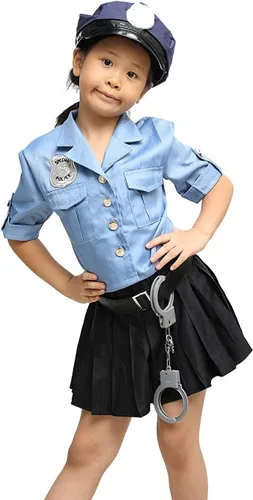 Vista 2 de Doxrmuru Disfraz de policía para niñas, disfraz de policía de Halloween para niños
