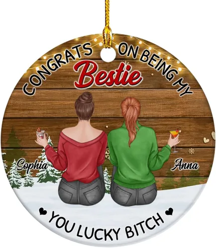Vista 12 de Adorno de Bestie, Congrats On Being My Bettie You Lucky - Adorno de Navidad personalizado, regalos para alma gemela, árbol de Navidad colgante